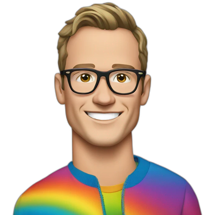 Jonathan Toews wearing glasses and rainbow clothes emoji