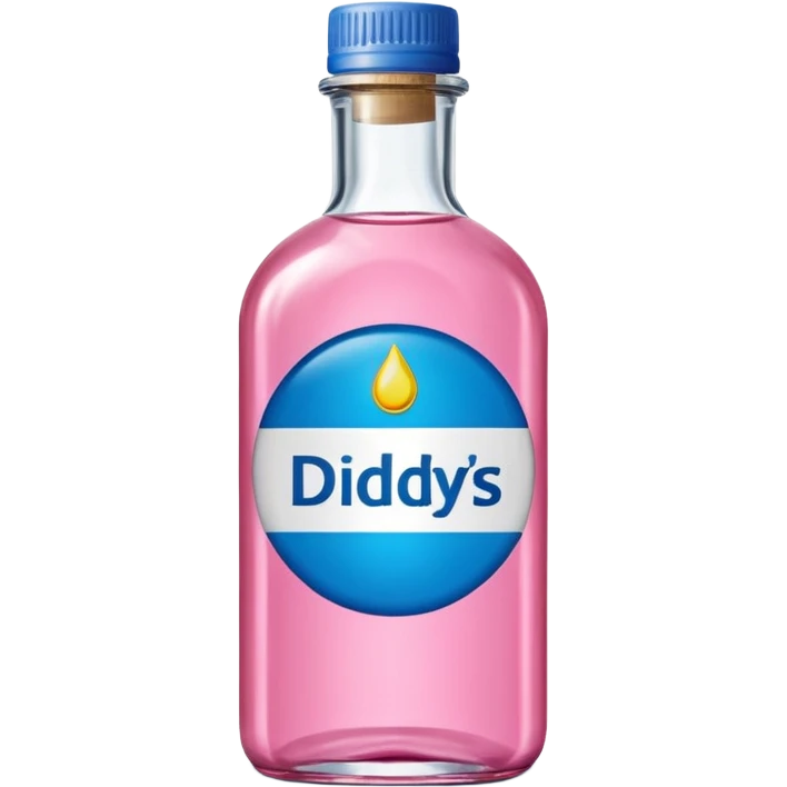 bottle of oil blue top pink outside with logo that says Diddys Oil emoji