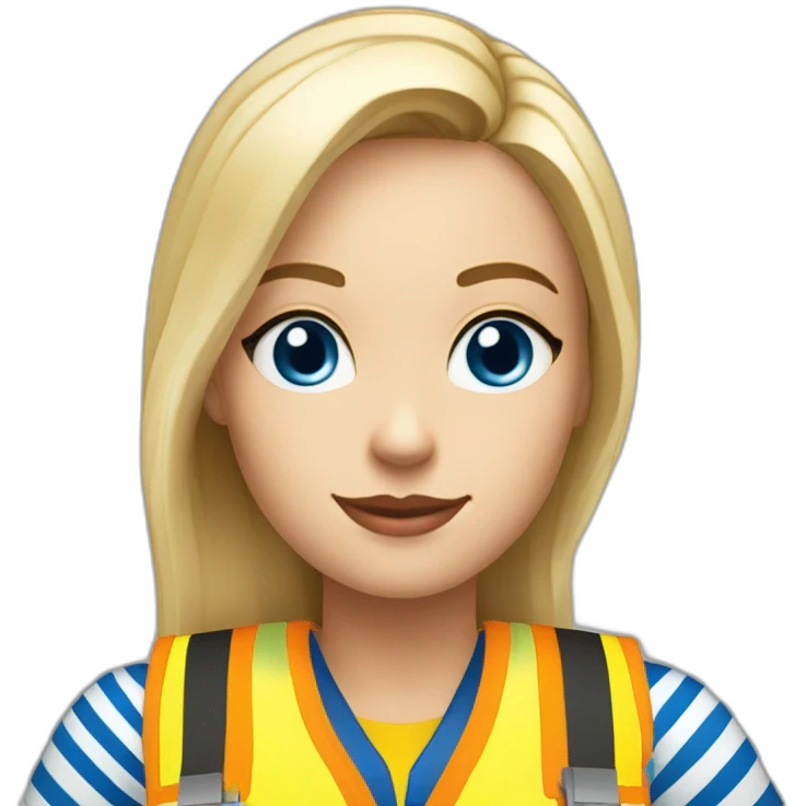 Ikea coworker blue eyes blond woman blue stripes t-shirt and yellow security vest emoji
