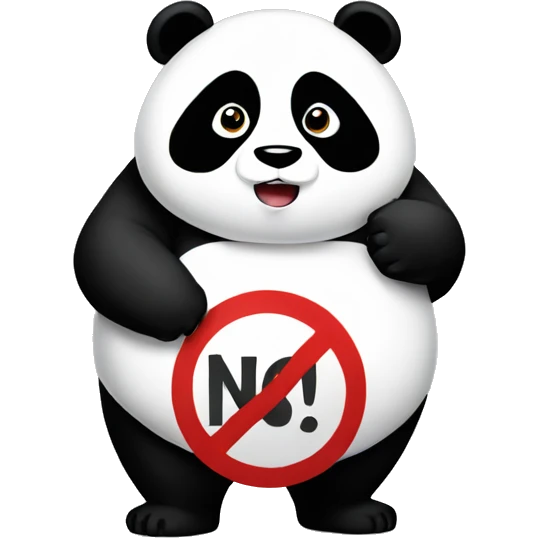 A chubby panda holding a sign that says NO emoji