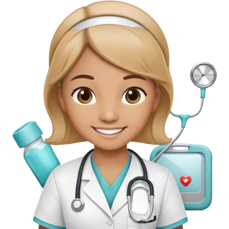 smiling neonatal nurse with tan complexion, stethoscope, in a nursery emoji