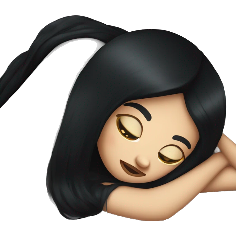 white girl with straight black hair laying down on a pillow emoji