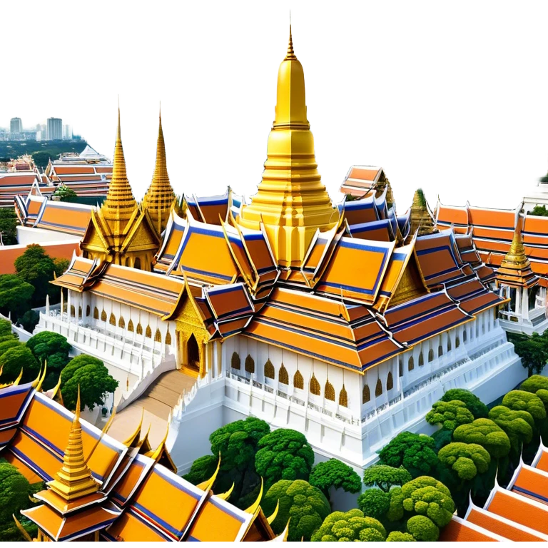 Cinematic Realistic Grand Palace Bangkok Landmark Emoji, showcasing the opulent golden spires, intricate Thai architecture, and the Emerald Buddha Temple set within a vibrant, manicured courtyard. emoji