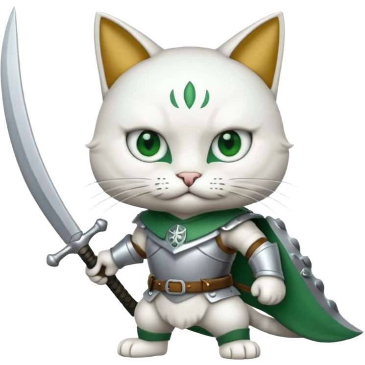 un gato blanco con armadura y llevando dos espadas emoji