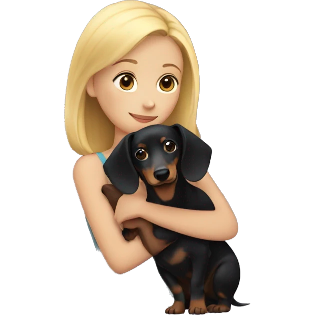 girl with half-blonde hair hugging a black dachshund emoji