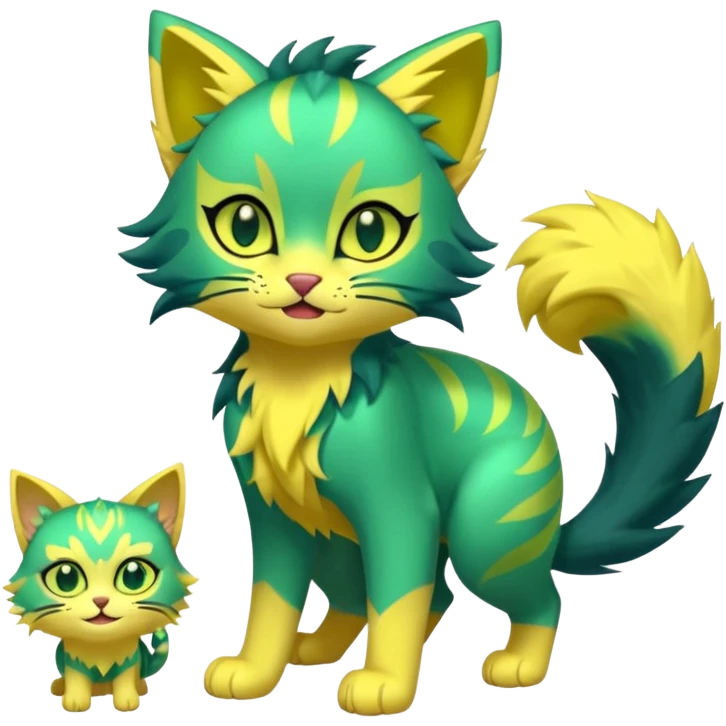Green and Yellow Electrike-Lucretia-Luxray-Sprigatito-Bobcat-Amaura-Aurorus-Shiny-glorp-cat-fusion (full body) emoji