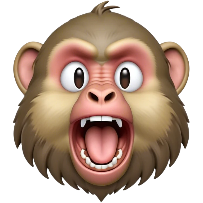 Cinematic Realistic Cute Yawning Baboon Portrait Emoji, Head tilted slightly with a dramatic, wide-open yawn, showcasing a soft, textured face with gently drooping features and half-closed, drowsy eyes, rendered with lifelike natural detail and warm shadows, high shine, relaxed yet expressive, styled with a dash of wild charm, soft glowing outline, capturing the essence of a sleepy yet affectionate baboon that appears ready to stretch out for a hearty nap! emoji