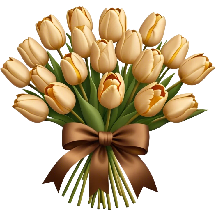 A big bouquet of beige colored tulips tied with a brown and gold silk bow  emoji
