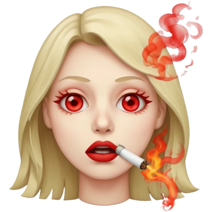 face with red eyes, tired expression, smoke coming out of mouth, representing smoking cannabis emoji