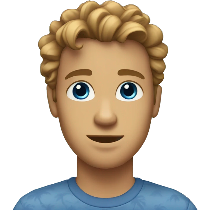 Male with light brown wavy hair, Blue eyes. Palm trees in the background emoji