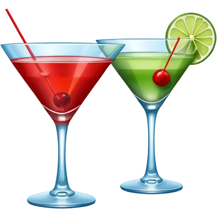 Create an two emoji of red and yellow martini cocktail, cheers with blue and green cocktail emoji
