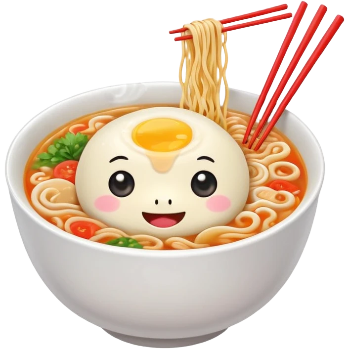 kawaii ramen with cute eyes and smile and 2 chopsticks like its a sticker emoji