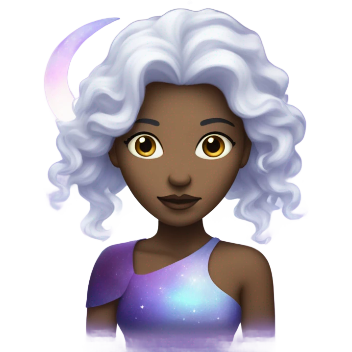 white mystical woman with mystical sparkling galaxy hair with moon and stars in purple and blue shades emoji