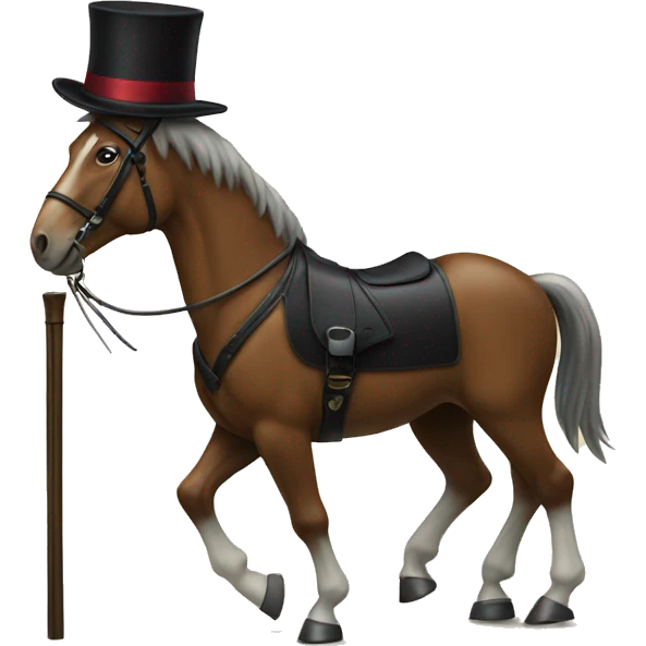 Horse in a suit with a top hat and a walking cane emoji