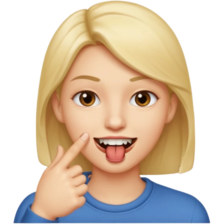 Con una sonrisa en la cara mientras muerde la punta del dedo indice en la boca son sus dientes emoji