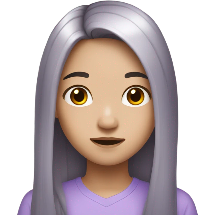 Cute Asian teenager with long hair with light purple tips emoji