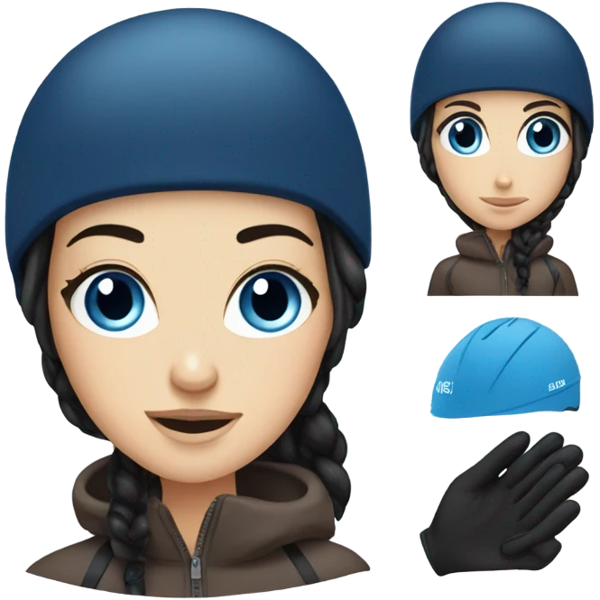 White girl black hair blue eyes skiing  emoji