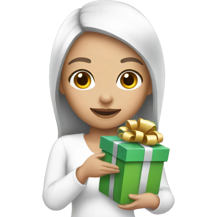 white scene girl holding gifts in her hands emoji