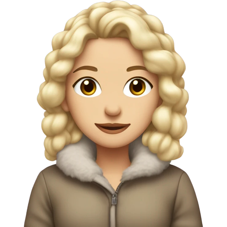 pretty girl with blonde hair hazel eyes ear muffs on fluffy Coat emoji