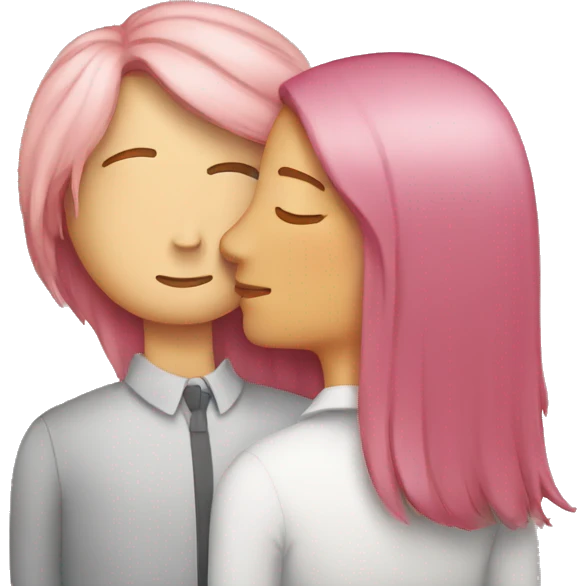 white woman with pink straight hair kissing with a white man with brown hair emoji