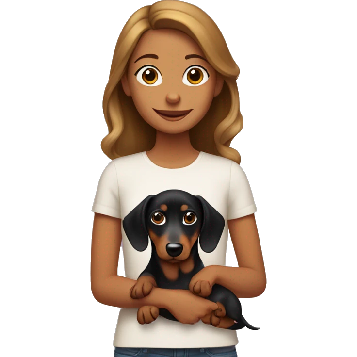 Girl with two black and tan weiner dogs emoji