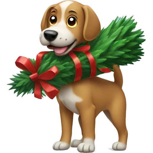 Dog carrying Christmas tree  emoji