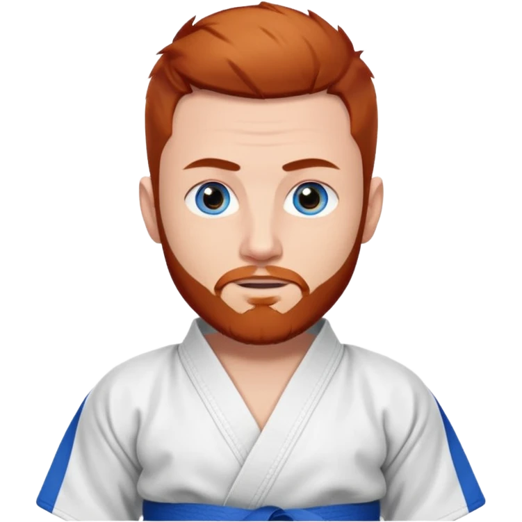 homme blanc, yeux bleu, cheveux brun très court avec barbe rousse et boucle d'oreille doré à l'oreille gauche avec kimono de jiu!jirsu emoji
