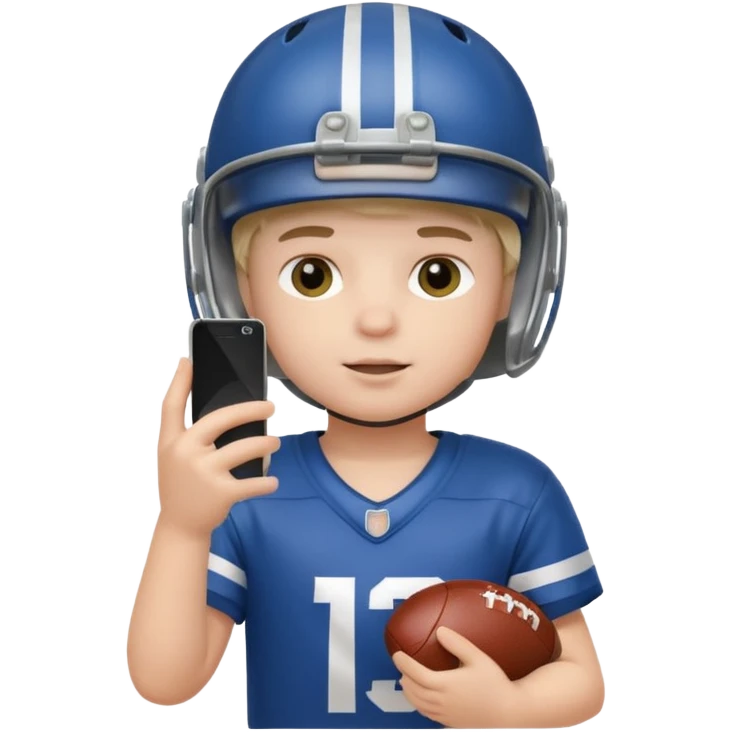A white child is holding a phone and playing football at the same time. emoji