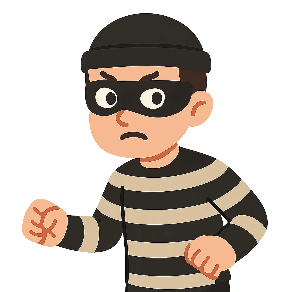 flat toon style robber with black mask and striped shirt emoji