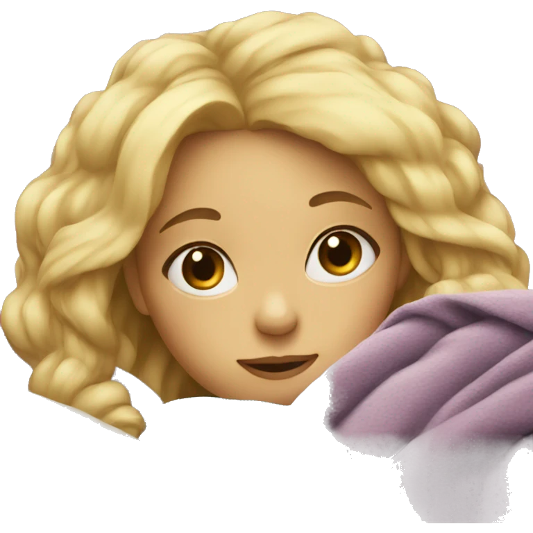 Blonde girl laying on the couch with a blanket around her emoji
