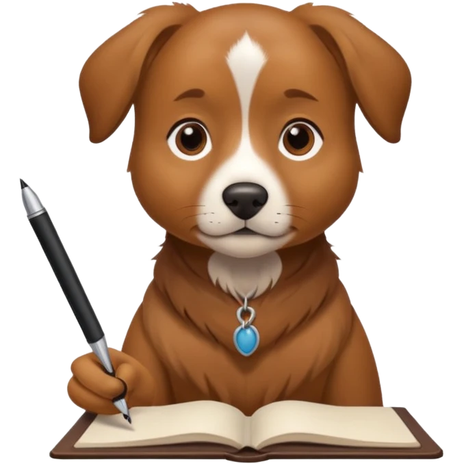 Dog with pen and copy emoji