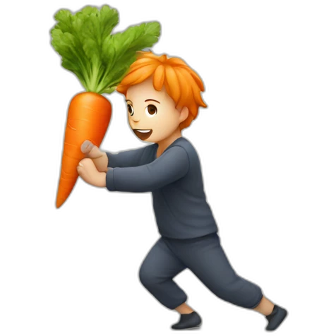 Small person fighting a carrot emoji