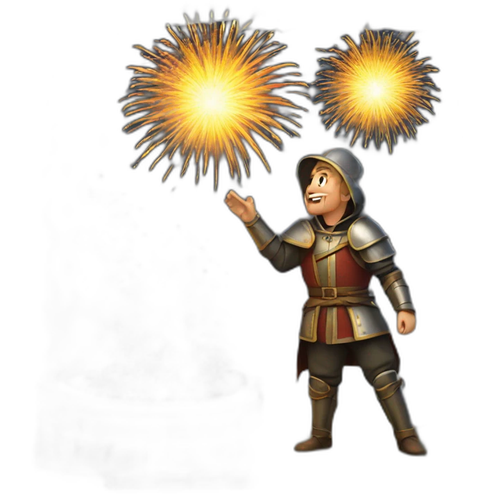 medieval Pyrotechnician seeing some fireworks go off in front of him emoji