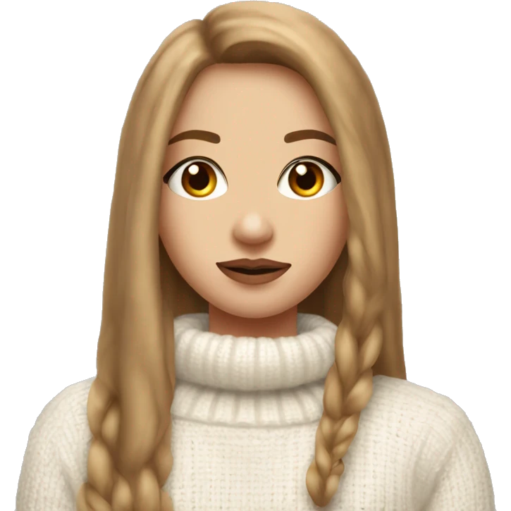one very pretty girl with beautiful long STRAIGHT light brown hair big lips and small nose in white cozy sweater  emoji