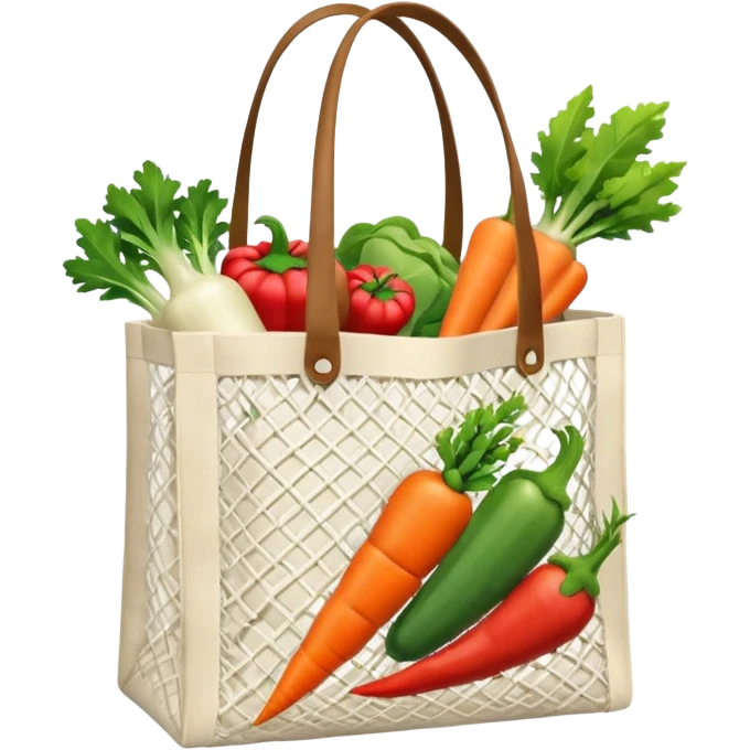 Net back with white nets that is used for shopping and putting vegetables in it, it looks like tote bag emoji