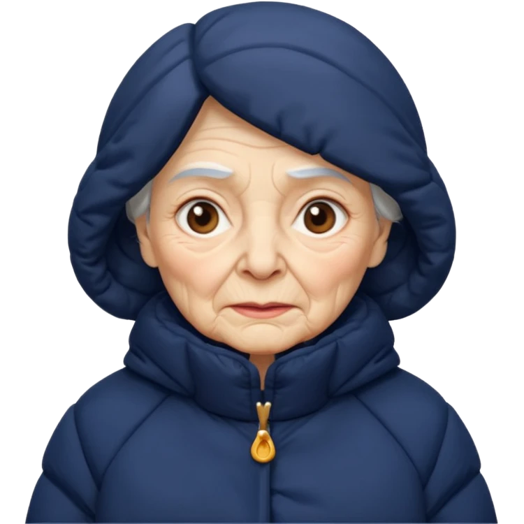 old woman in navy puffy winter coat emoji