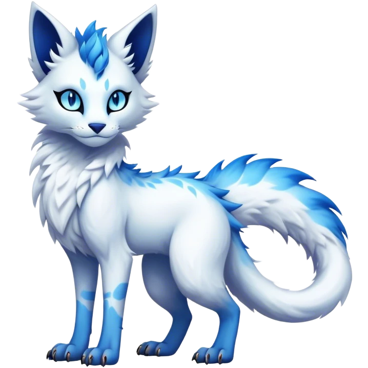 Kawaii dark edgy fantasy ethereal feline-vernid-sergal-fursona animal creature with a tufted tail full body emoji