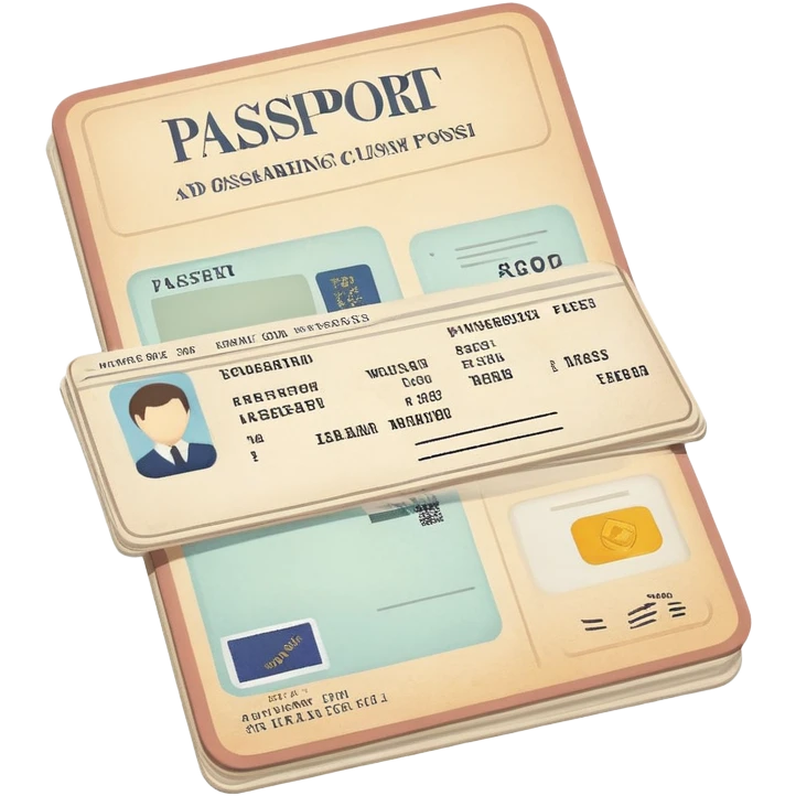 Passport and boarding pass with soft muted colors, not bright emoji
