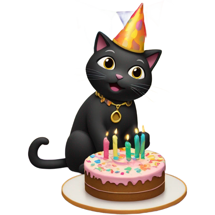 black cat playing saxophone with birthday cake emoji