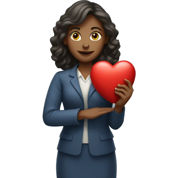 A female teacher holds a heart in her hands emoji
