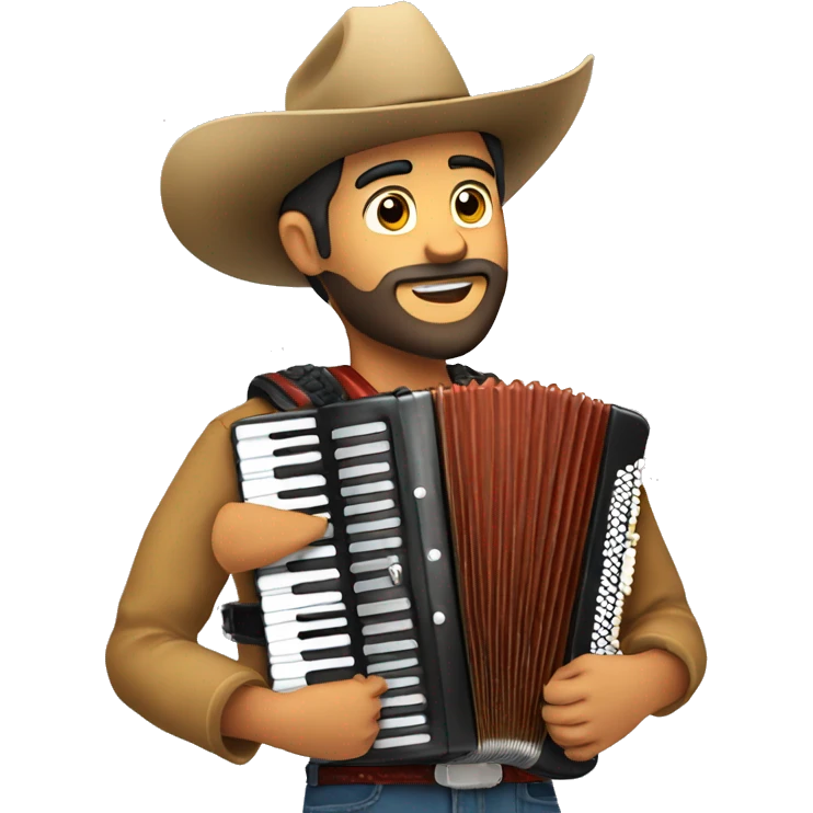 Handsome bearded young Mexican man wearing a cowboy hat and playing the accordion  emoji