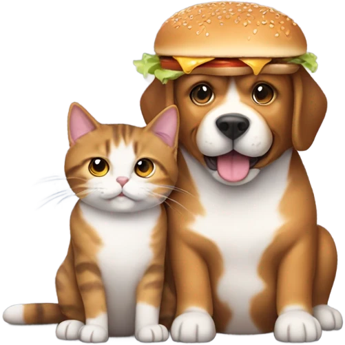 Dog with cat eating a burger  emoji