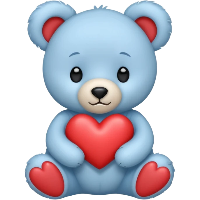 blue pastel teddy bear hold red heart emoji