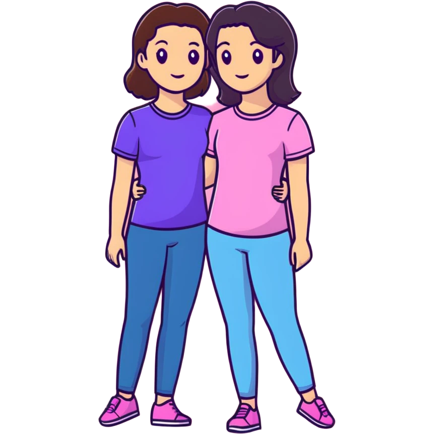 Best friend’s mom and daughter are both brunette mom wearing purple daughter wearing pink emoji