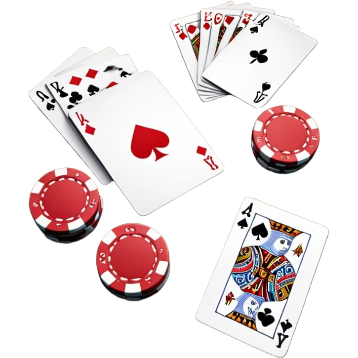 A photorealistic icon featuring playing cards, poker chips and a deck of cards spread out on a table. Bright, detailed design with realistic textures and lighting. Transparent background, clearly symbolizing card games and strategy. emoji