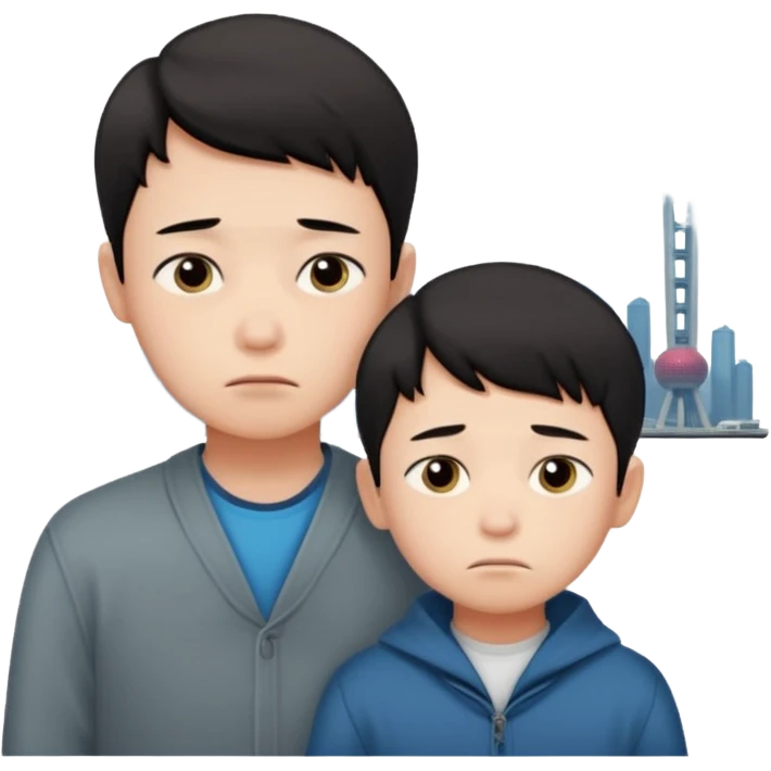 with city background, a boy leaving mother in Shanghai to live with father in Hong Kong emoji