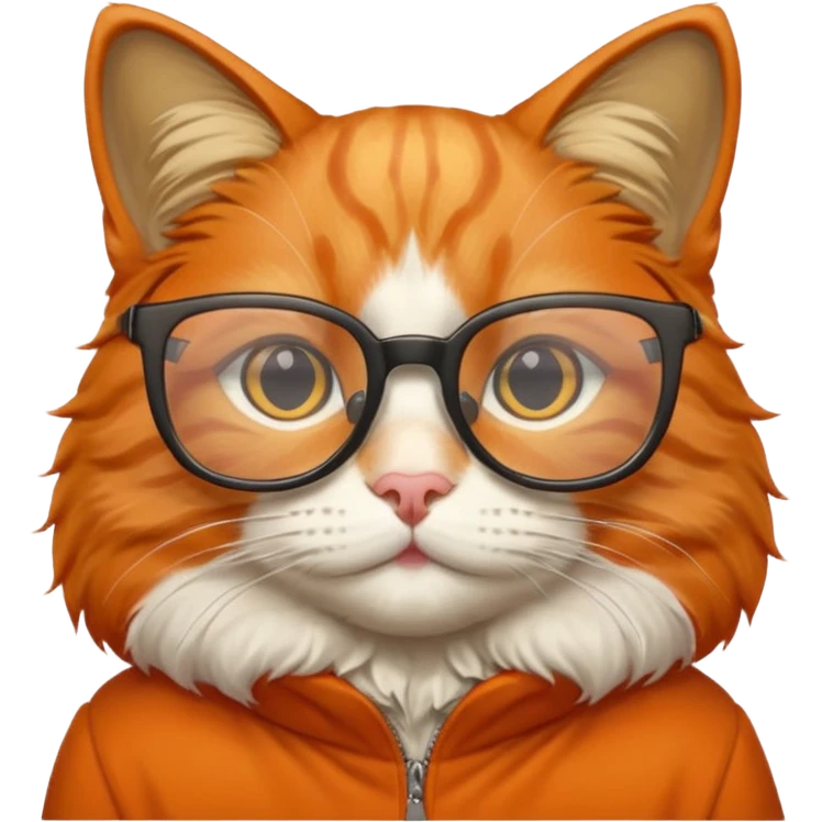 Orange cat wearing nerdy square glasses. emoji