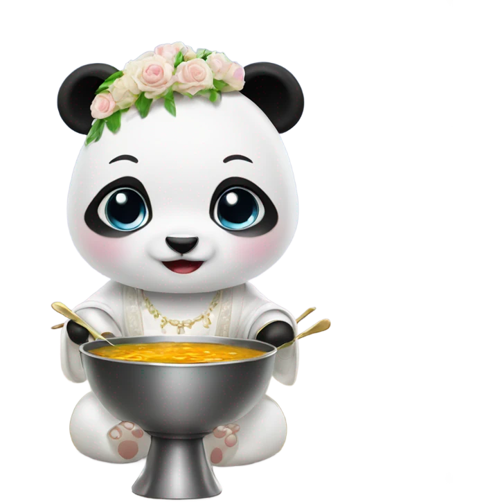 Baby panda bride marrying bowl of soup at altar emoji