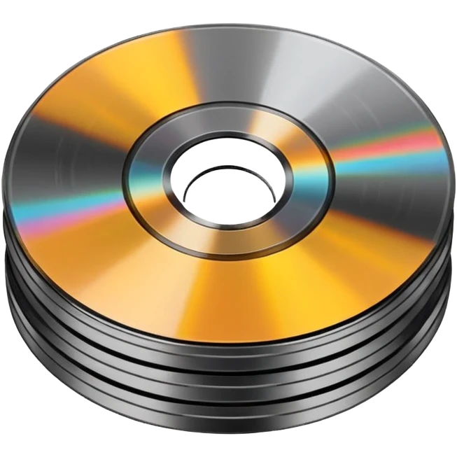 Minimalist emoji-style sticker of a small stack of DVD discs, one cracked, one with burn marks. Top-down view, grayscale and muted tones, flat design, no text. emoji