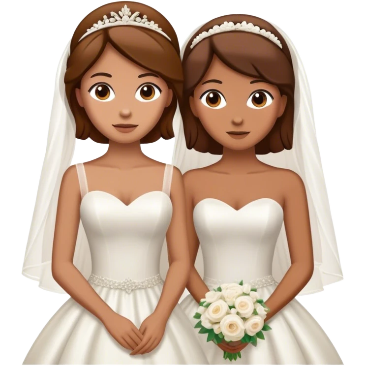two tan women with brown hair getting married emoji